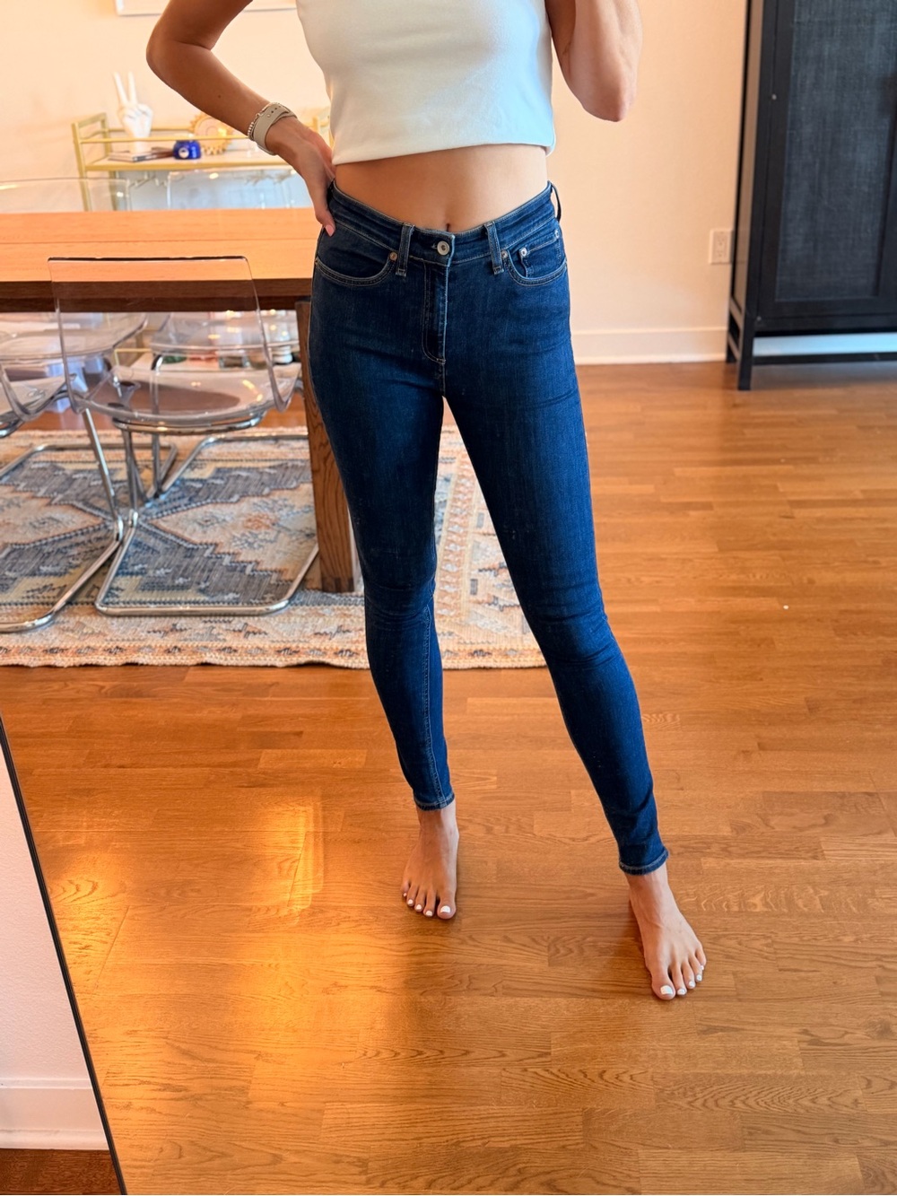 Mid-Rise Dark Wash Skinny Jeans for Women
